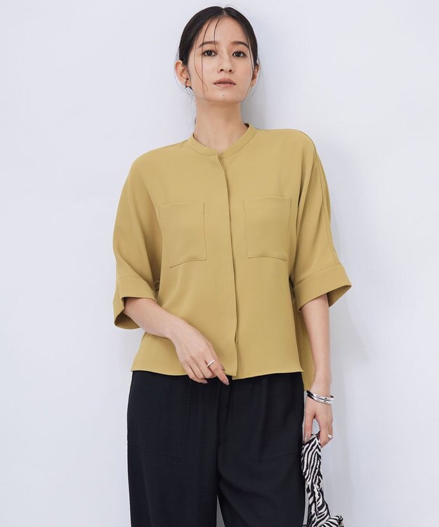 ICB L 【洗える】ライトダブルクロス クロップドシャツ クレイベージュ系