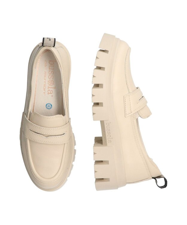 INTER-CHAUSSURES 【BUSSOLA】厚底デザインソールローファー ダークベージュ