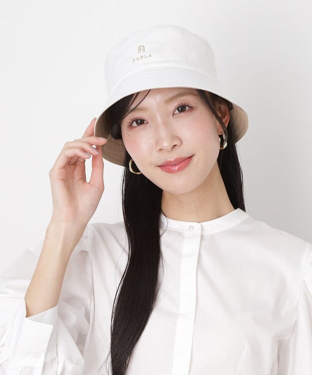 MOONBAT FURLA(フルラ)リバーシブルバケットハット 帽子 無地 UVカット 手洗い可能 ホワイト