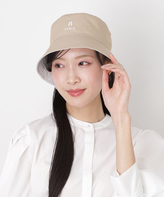 MOONBAT FURLA(フルラ)リバーシブルバケットハット 帽子 無地 UVカット 手洗い可能 ホワイト