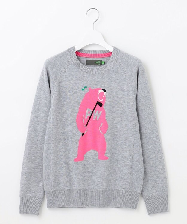 PW CIRCULUS 【WOMEN】【洗える】ベアスタンドモチーフ ラグランスリーブ クルーネック ニット ライトグレー系