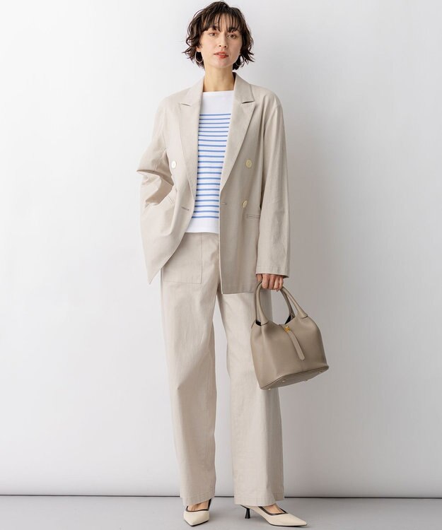 23区 Armo-lux パネルボーダー クロップド カットソー ブルー系