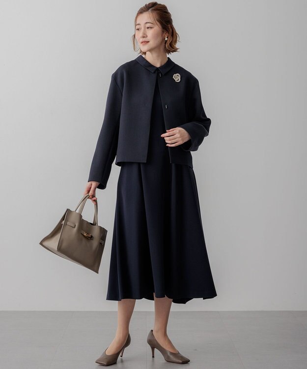 23区 【VERYコラボ】トリアセダブルジョーゼット つけ襟 ボウタイワンピース ネイビー系