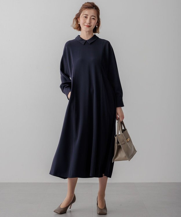 23区 【VERYコラボ】トリアセダブルジョーゼット つけ襟 ボウタイワンピース ネイビー系