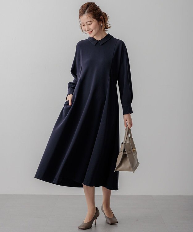 23区 【VERYコラボ】トリアセダブルジョーゼット つけ襟 ボウタイワンピース ネイビー系