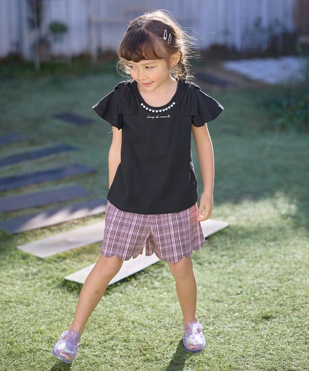 ANY KIDS パール リボン Tシャツ ブラック