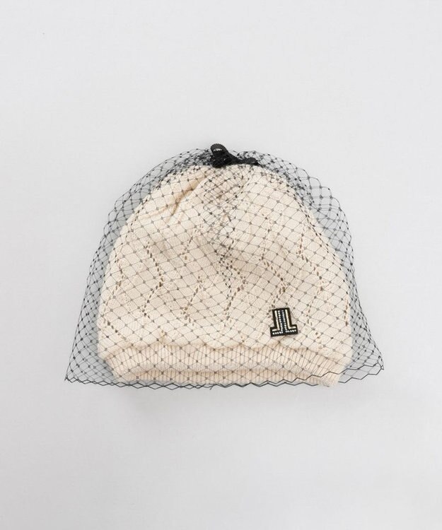 AURORA 【 LANVIN COLLECTION（ランバン コレクション） 】ベール付きリバーシブルニットワッチ ライトベージュ