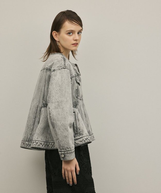 GRACE CONTINENTAL ペプラムデニムジャケット グレー