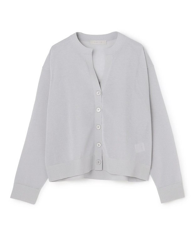 UNFILO シアーフォルムニット キーネックカーディガン グレー