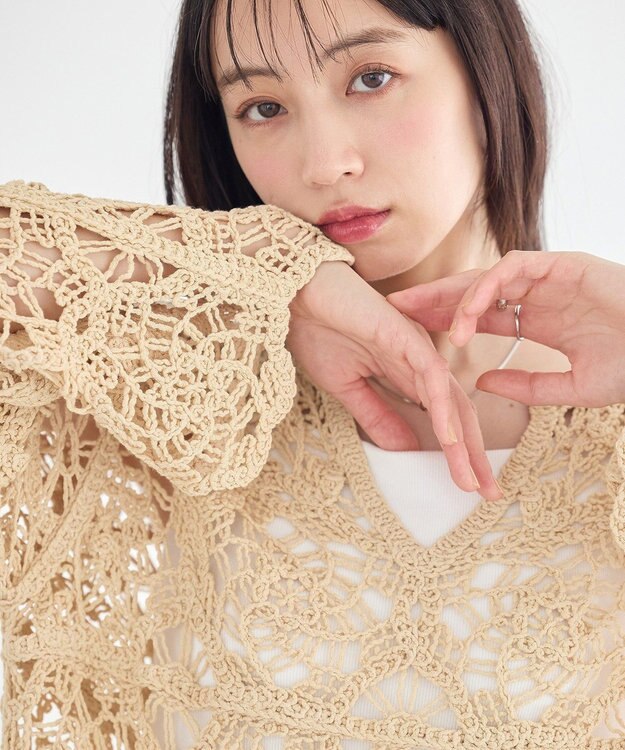 earth music&ecology クロシェ風プルオーバー Light Yellow