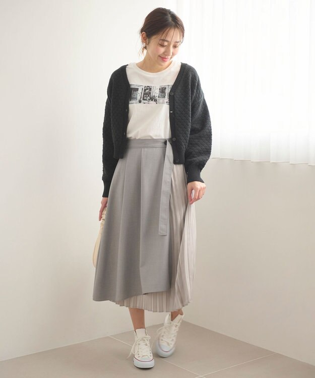 Feroux 【洗える】プリーツコンビ スカート ライトグレー系