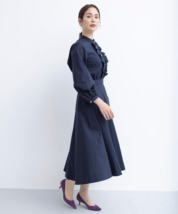 組曲 【セットアップ着用可・WEB限定】コンパクトシャーティング フレアスカート ネイビー系