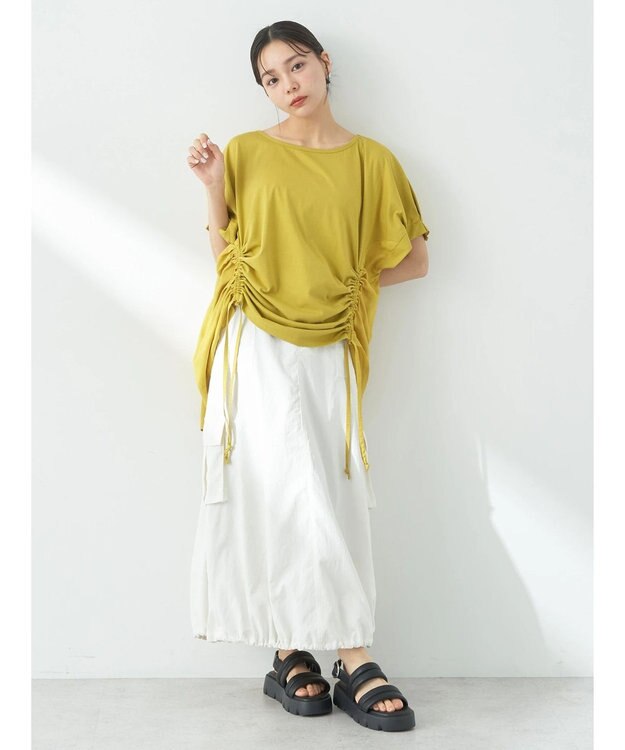 earth music&ecology ドロストギャザードッキングＴシャツ Yellow