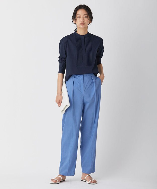 ICB 【洗える】 エコナイロンストレッチ ワイドストレートパンツ スマルトブルー