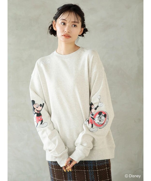Green Parks ミッキーマウス・クラブ／袖アート裏毛プルオーバーⅡ Gray Mixture