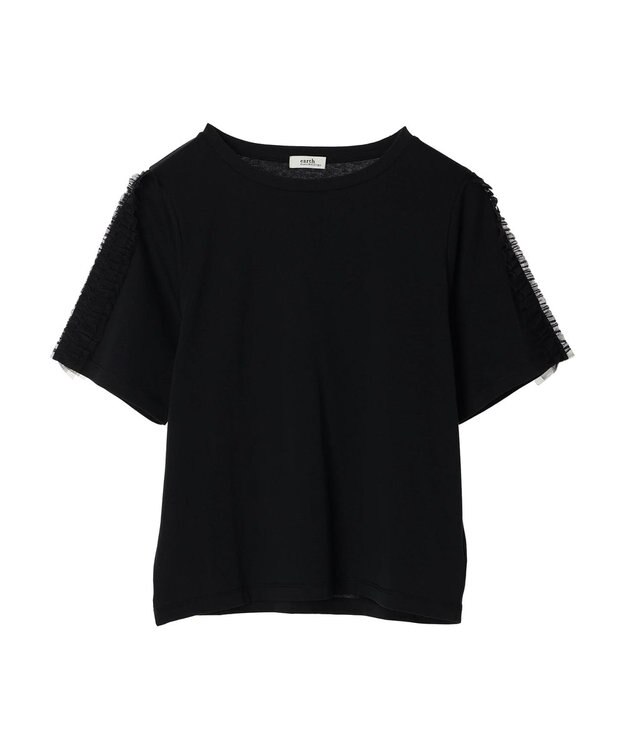 earth music&ecology チュールフリルプルオーバー Black