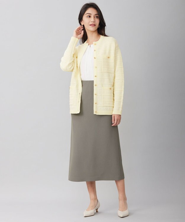 自由区 【WEB限定カラーあり・洗える】テクスチャーコットンブレンドニット アウター ライトイエロー