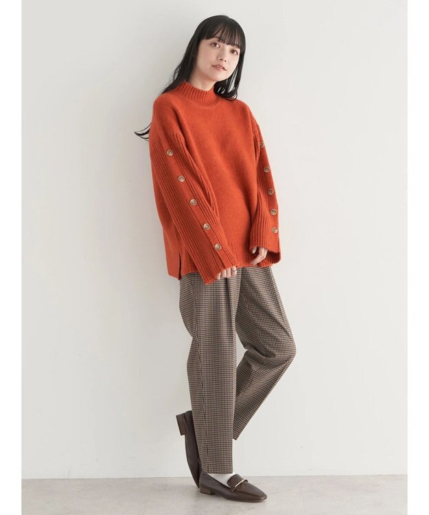 earth music&ecology 袖ボタンニットプルオーバー Orange