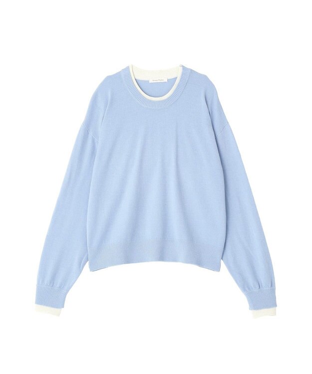 Green Parks アンチピリングレイヤード風ニットプルオーバー Blue