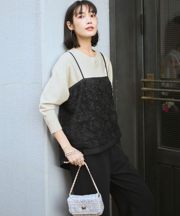 23区 S ストレッチダブルクロス ワイドパンツ ブラック