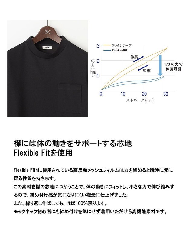 JOSEPH ABBOUD 【キングサイズ・衣服内温度調節機能/接触冷感/JAPANファブリック】コンフォーマーミラノリブ モックネック Tシャツ ブラック系