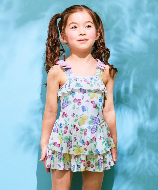 ANY KIDS 総柄 フリル ワンピース 水着 フルーツ柄