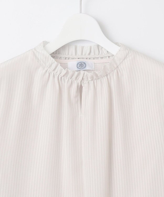 J.PRESS LADIES シャドーストライプ スリットフリルネック カットソー ライトグレー系