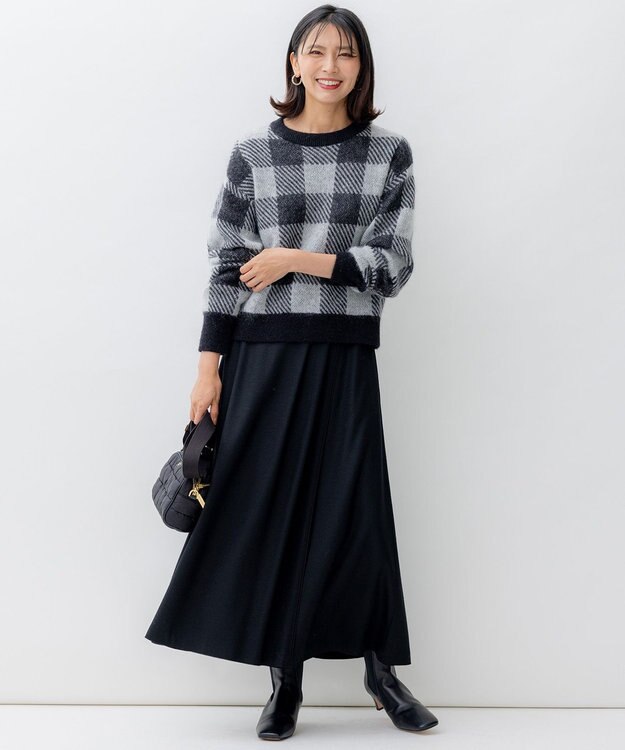 23区 L 【洗える】ウールミルドジャージー フレアスカート ブラック系
