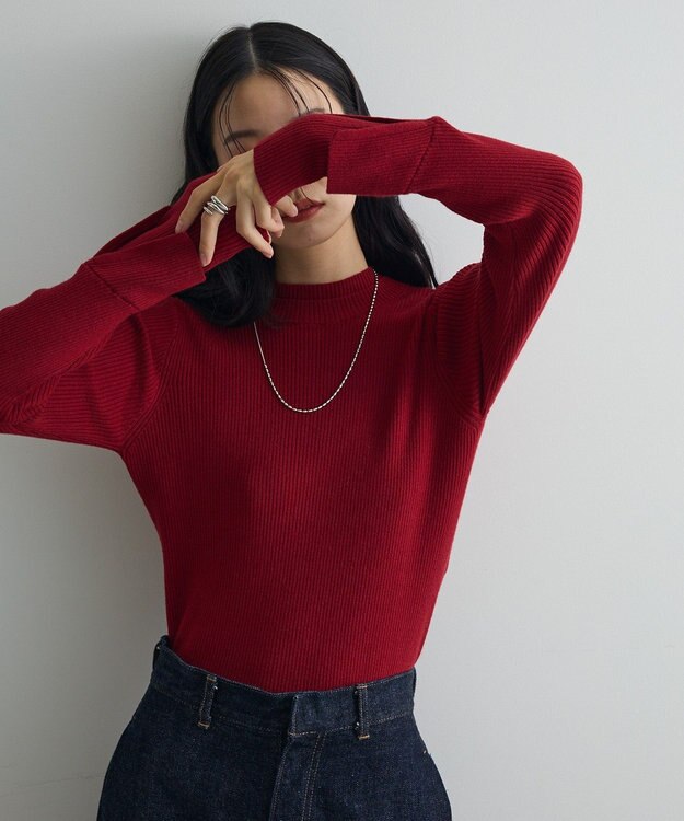 Green Parks ダブルカフスモックネック配色ニット Red