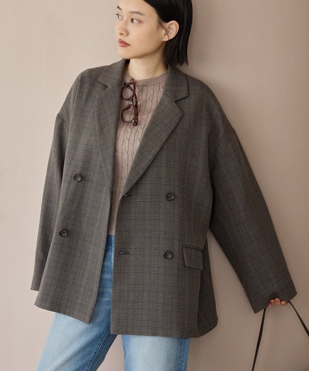 AMERICAN HOLIC オーバーサイズダブルジャケット Check Brown