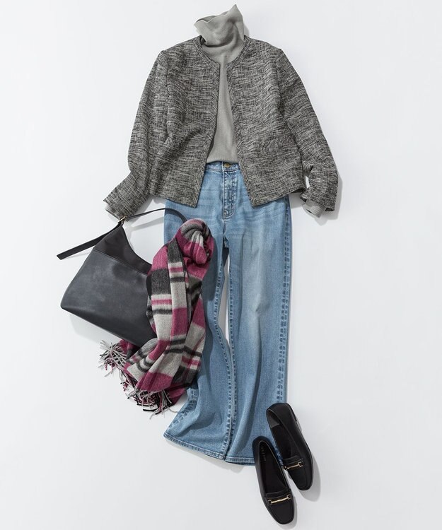 ANY 【洗濯機可】ウォームニットリブタートルネック グレー