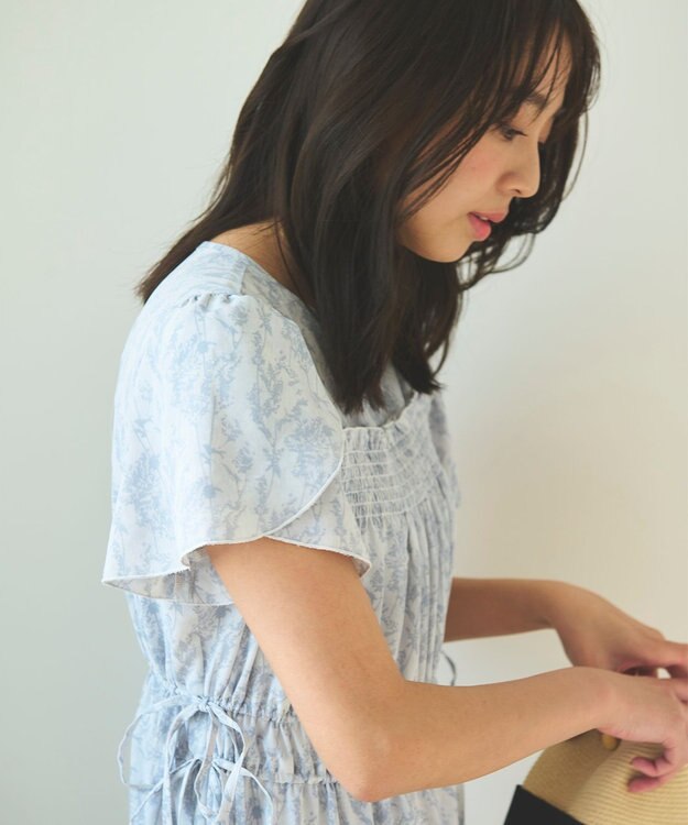 Feroux 【洗える】フラワープリントドロスト ワンピース スカイブルー系3