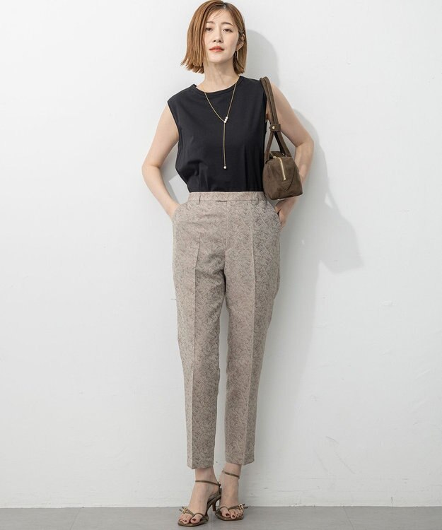 23区 L 【新色追加/洗える】コットンベアジャージー ノースリーブ Tシャツ ブラック系