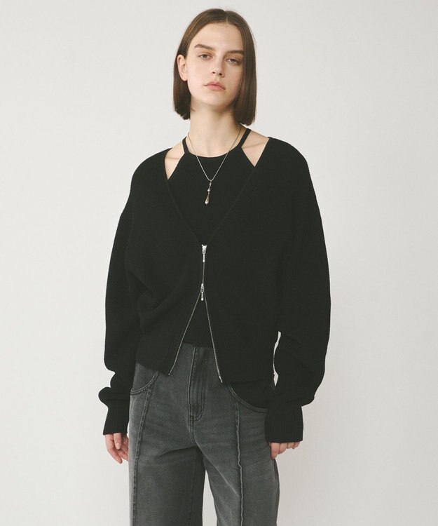 GRACE CONTINENTAL ハイゲージ畦ニットカーディガン ブラック