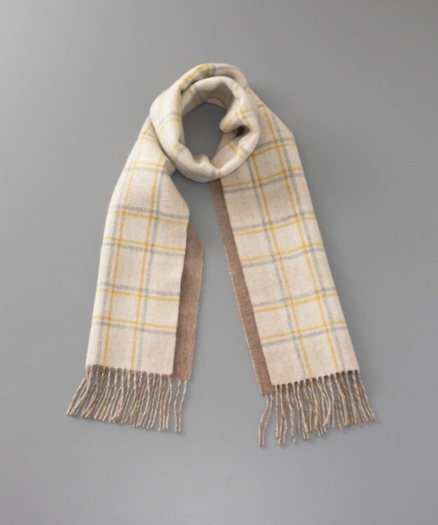 AURORA WEB限定 ウール リバーシブル プチマフラー ベージュチェック×モカ