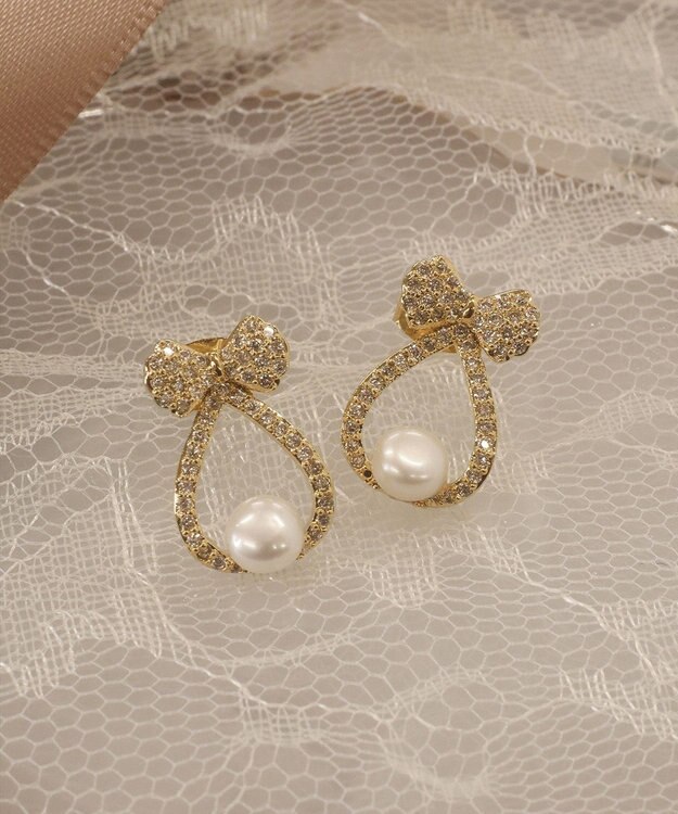 Tiaclasse 【金属アレルギー対応／選べる2タイプ】リボン＋パールピアス ゴールドB