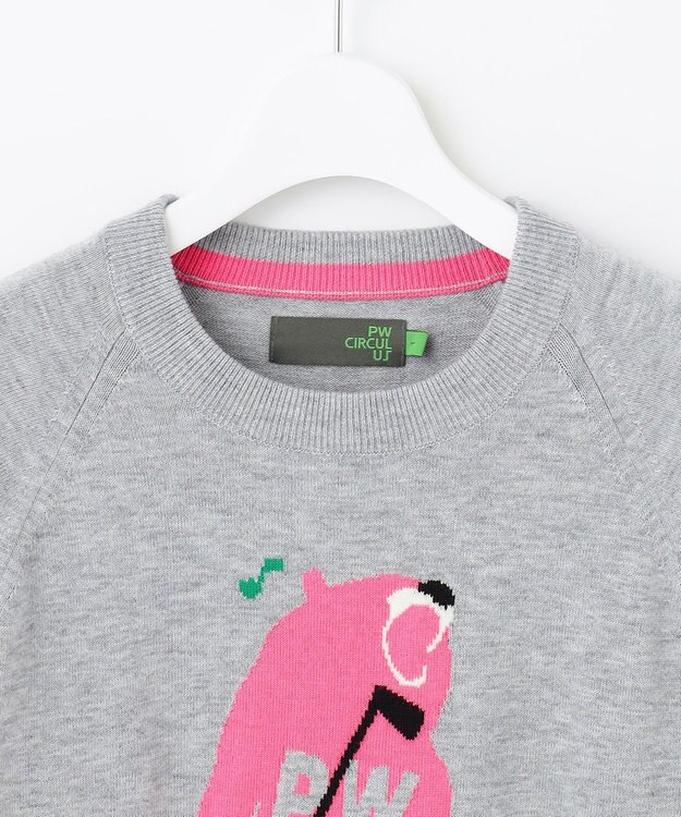 PW CIRCULUS 【WOMEN】【洗える】ベアスタンドモチーフ ラグランスリーブ クルーネック ニット ライトグレー系