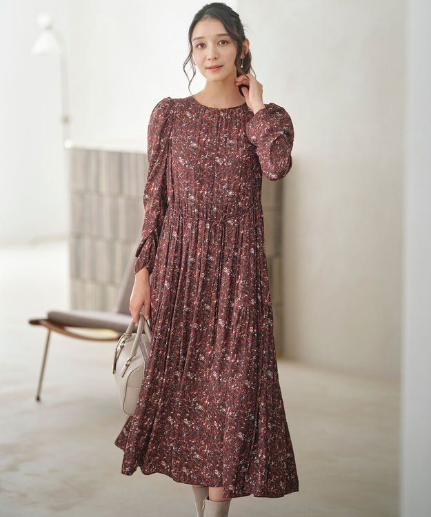 ANY SIS 【BAILA12月号掲載・貴島明日香さんコラボ】ペイントタッチフラワー ワンピース テラコッタ系