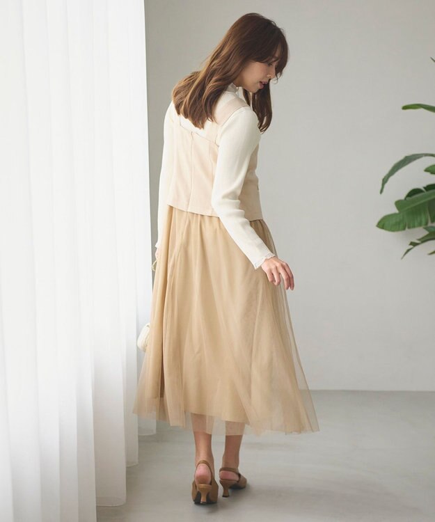 Feroux フレアチュール ジャンパースカート ベージュ系