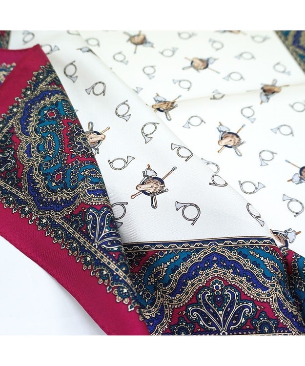 Marca 【伝統横濱スカーフ】ホルン  小判 シルクツイル スカーフ レッド×ブルー