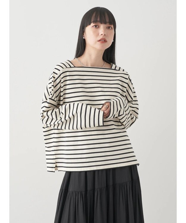 earth music&ecology スクエアボーダープルオーバー Ivory