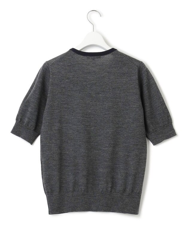 23区 【洗える/アンサンブル対応】サステナブルウール 半袖バイカラー ニット チャコールベース