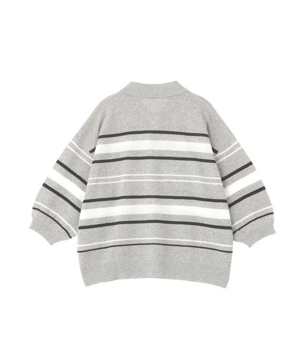 Green Parks 衿付き７分袖ニットプルオーバー Gray Mixture