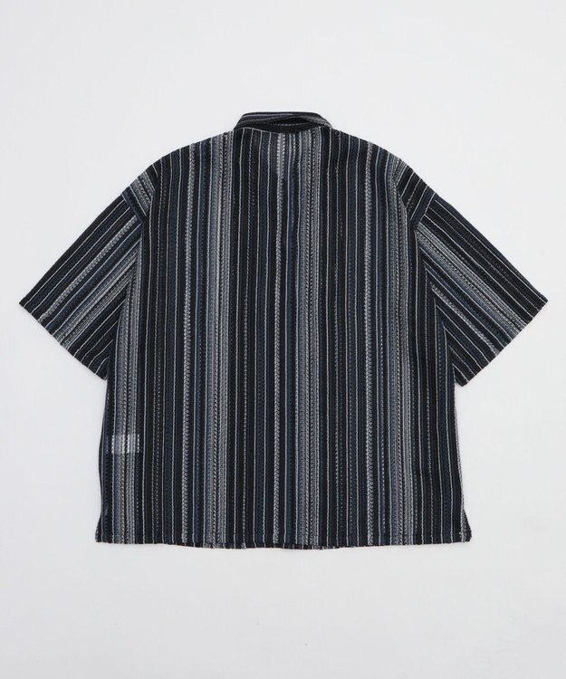 WEGO ストライプメッシュBIGシャツ（SS） ブラック中濃色