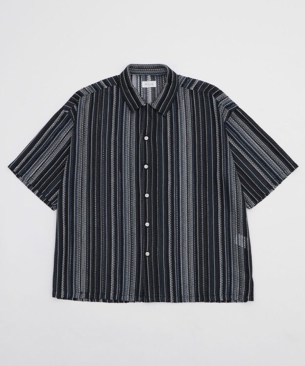 WEGO ストライプメッシュBIGシャツ（SS） ブラック中濃色