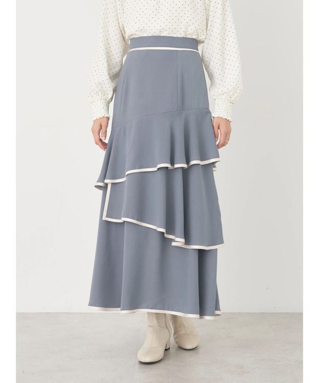 earth music&ecology パイピングフリルティアードスカート Gray