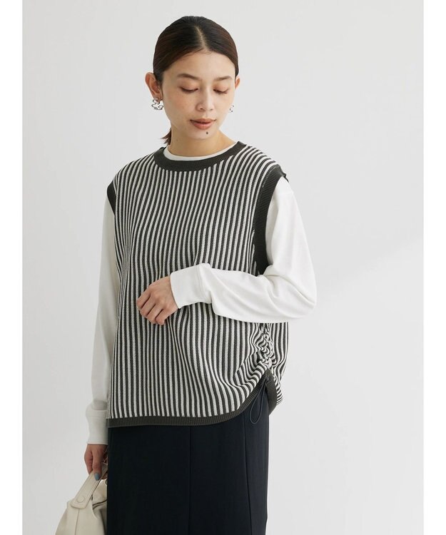 Green Parks ストライプドロストベスト Charcoal Gray