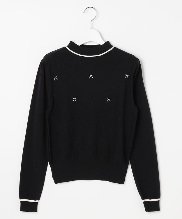 Feroux リボン刺繍ダイア柄 ニット ブラック系