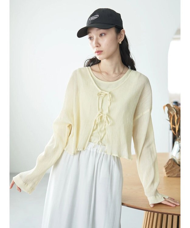 earth music&ecology ＳＥＴ２点クレープリボンブラウス＋インナー Yellow