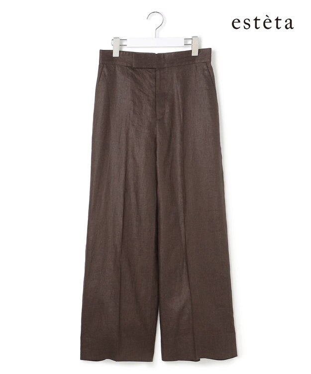23区 【エステータ】チンツリネン ストレート ワイドパンツ ダークブラウン系